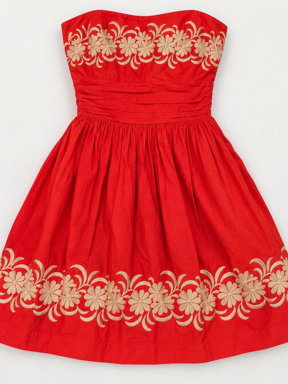 Anthropologie Girls From Savoy Red Embroidered Strapless Dress